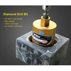 Diamond core drill bit - M22 interface - saw cutter reinforced concrete / marble / dry / wet water drilling - M22 - 25 - 180mm