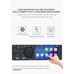 Bluetooth car radio - 4.1" - 1 DIN - TF - USB - ISO - MP5 player - touch screen - fast chargerDin 1