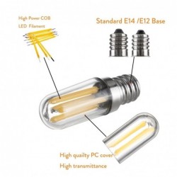 Mini lâmpada LED - regulável - COB - E12 / E14 - 1W / 2W / 4W - para geladeira - 2 peças
