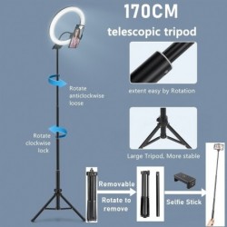 Selfie LED ring - RGB - dimmable fill light - with tripod - for photography / makeup / video