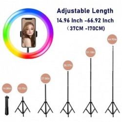 Selfie LED ring - RGB - dimmable fill light - with tripod - for photography / makeup / video