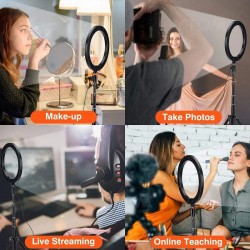 Anel de selfie LED - lâmpada de luz de preenchimento - com tripé - para maquiagem / vídeo / fotos - regulável