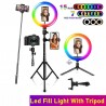 Selfie LED ring - RGB - dimmable fill light - with tripod - for photography / makeup / video