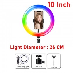 Selfie LED ring - RGB - dimmable fill light - with tripod - for photography / makeup / video