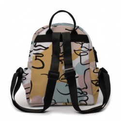 Trendy mini backpack - abstract line face printed