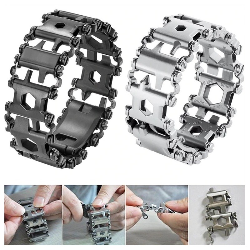 29 in 1 multi tool - stainless steel bracelet - screwdriver / bottle opener / allen wrench