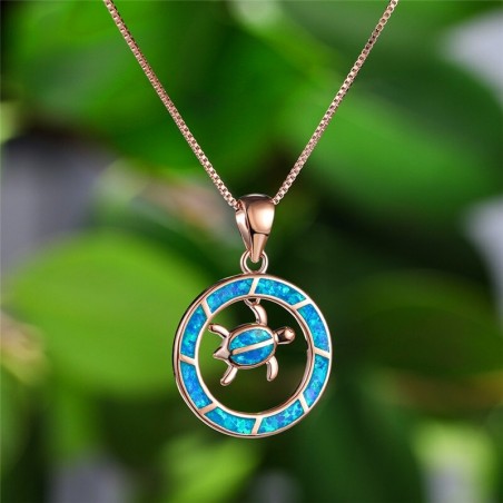 Round opal pendant with turtle - elegant necklaceNecklaces