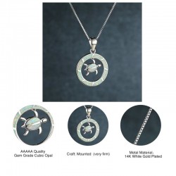 Round opal pendant with turtle - elegant necklaceNecklaces