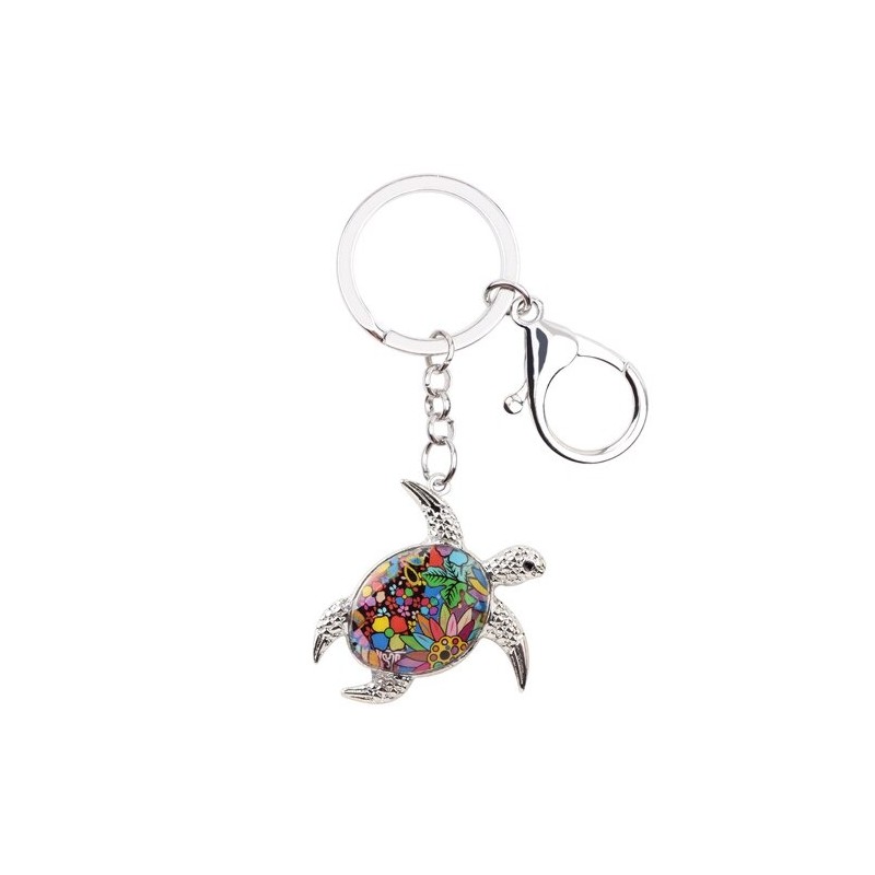 Metal keychain with enamel sea turtle