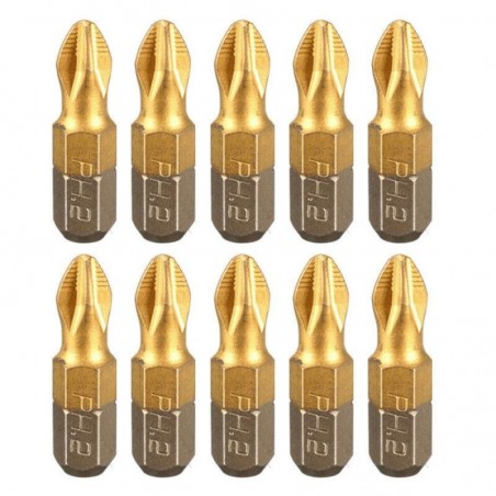 Screwdriver bits - 1/4 inch - titanium coated - anti-slip - Phillips hex shank - PH2 - 25mm - 10 pieces