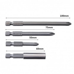 Magnetic alloy drill bits - hex - for electric screwdriver - 1/4" - 50mm / 75mm / 100mm - set - 12 pieces