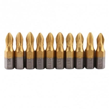 Magnetic screwdriver bits - titanium coated - non-slip - 1/4 inch hex shank - 25mm - 10 pieces