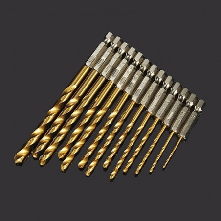 Steel drill bits - HSS titanium coated - 1/4 inch hex shank - high speed - 1.5-6.5mm - 13 pieces