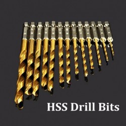 Steel drill bits - HSS titanium coated - 1/4 inch hex shank - high speed - 1.5-6.5mm - 13 pieces