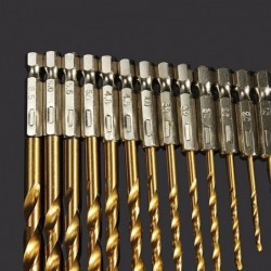 Steel drill bits - HSS titanium coated - 1/4 inch hex shank - high speed - 1.5-6.5mm - 13 pieces