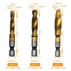 Drill bits - hex shank - titanium plated - HSS screw thread tap - M3 / M4 / M5 / M6 / M8 / M10 - 6 pieces