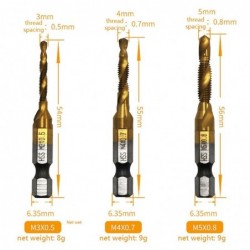 Drill bits - hex shank - titanium plated - HSS screw thread tap - M3 / M4 / M5 / M6 / M8 / M10 - 6 pieces