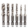 Drill bits - hex shank - titanium plated - HSS screw thread tap - M3 / M4 / M5 / M6 / M8 / M10 - 6 pieces