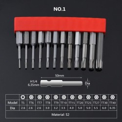 Magnetic alloy drill bits - hex - for electric screwdriver - 1/4" - 50mm / 75mm / 100mm - set - 12 pieces