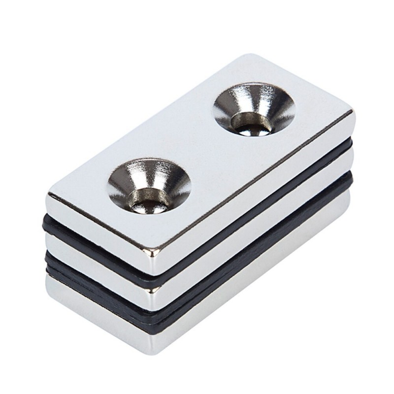 N52 - neodymium magnet - strong countersunk block - 40mm * 20mm * 5mm - with double 5mm hole - 3 pieces