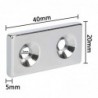 N52 - neodymium magnet - strong countersunk block - 40mm * 20mm * 5mm - with double 5mm hole - 3 pieces