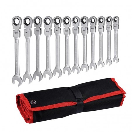 Car wrench set - adjustable gear nut - flexible head - with bag - 12 pieces