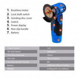 Mini angle grinder - brushless - cordless - for polishing / grinding - 2.0mAh - 18500RPM - 12V