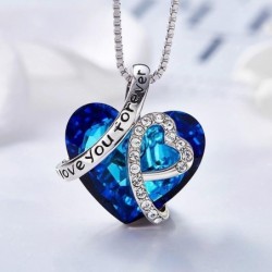 Ocean crystal heart pendant - with necklace - "I Love You Forever"
