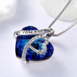 Ocean crystal heart pendant - with necklace - "I Love You Forever"