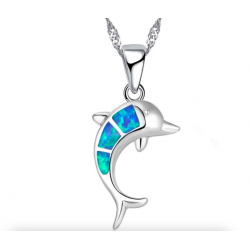 Silver necklace with a colorful opal dolphin