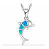Silver necklace with a colorful opal dolphin