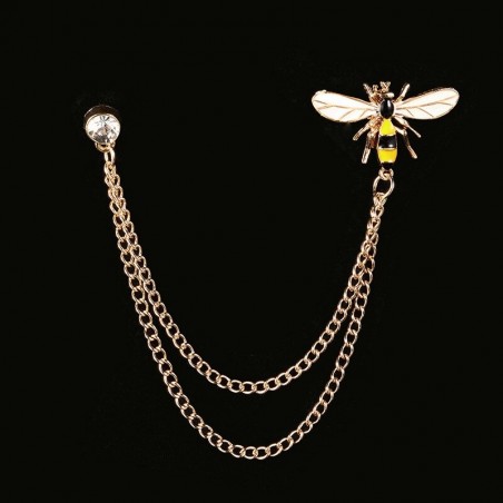 Vintage brooch with chain - pin for collar / shirt - bee / flowers