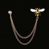 Vintage brooch with chain - pin for collar / shirt - bee / flowers