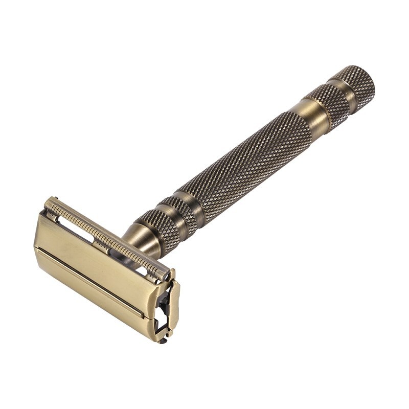 Manual razor - double-sided - long non-slip handle - quick blade replacement - brassShaving