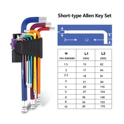 Allen key set - wrench - screwdriver - ball end - L-type - 9 pieces