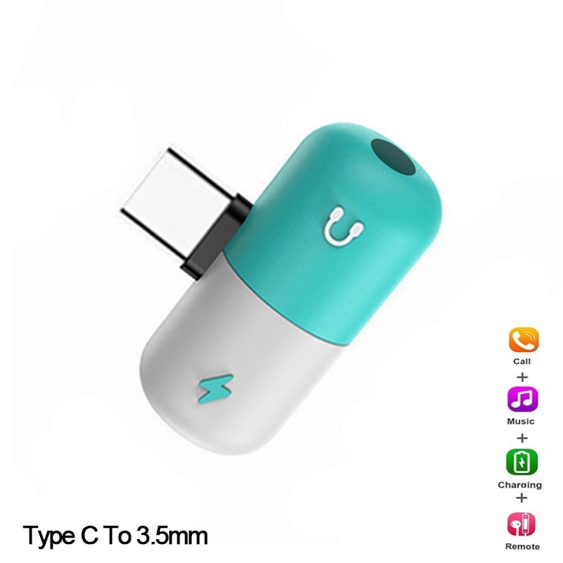 USB type-C - 3.5mm jack - aux audio charger - OTG converter - adapter - capsule shape