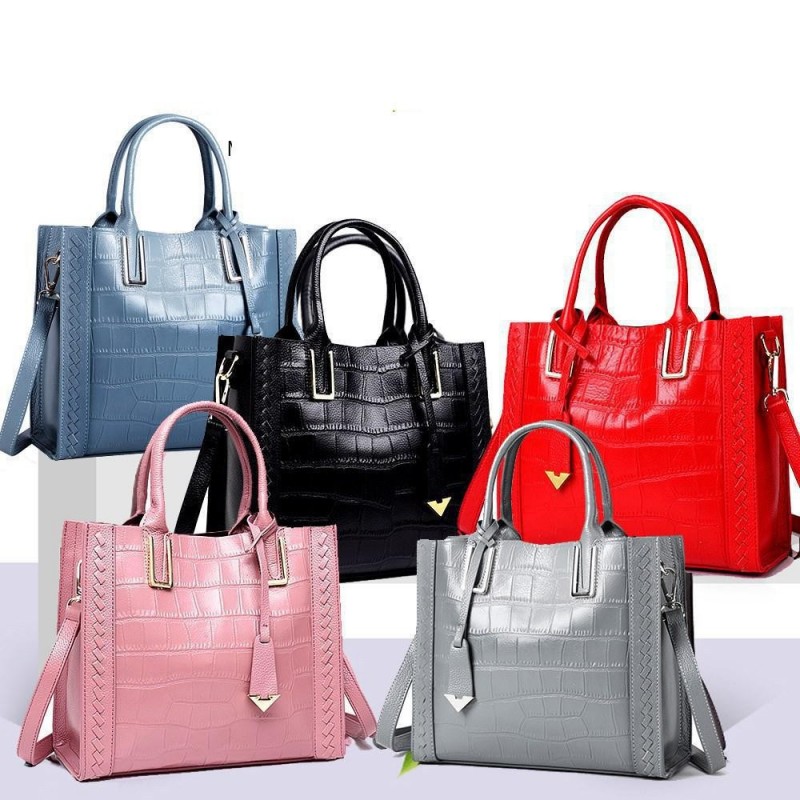 Elegant shoulder bag - genuine leather - stone pattern