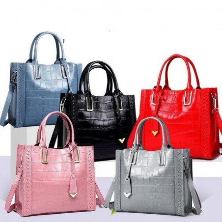 Elegant shoulder bag - genuine leather - stone pattern