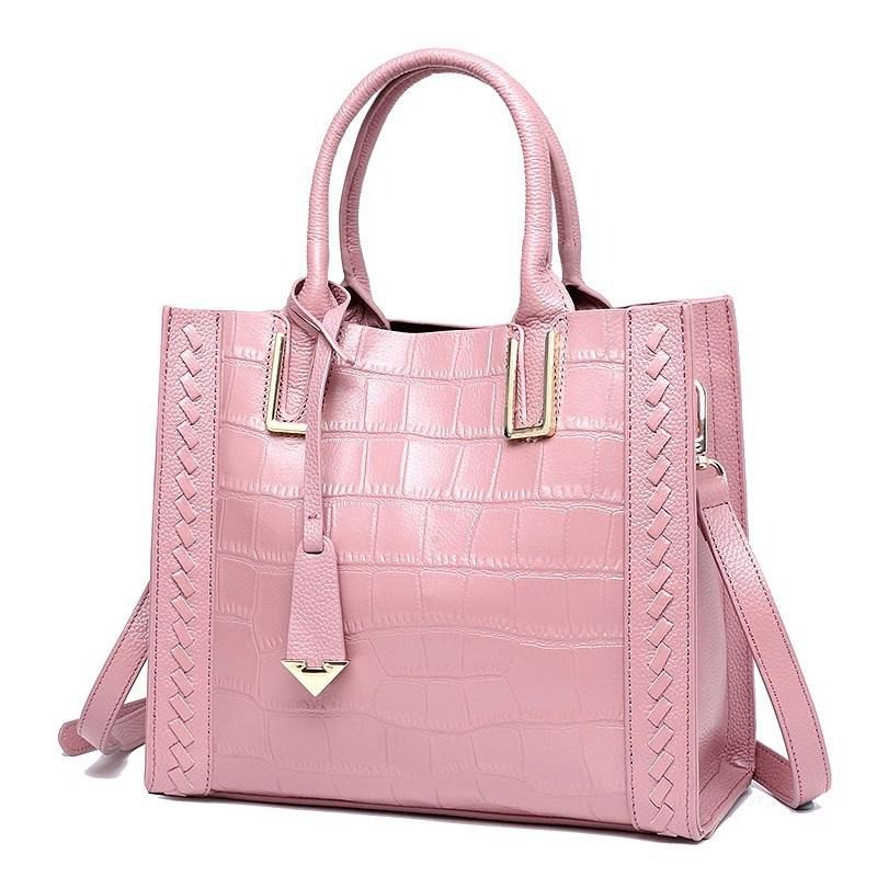 Elegant shoulder bag - genuine leather - stone pattern