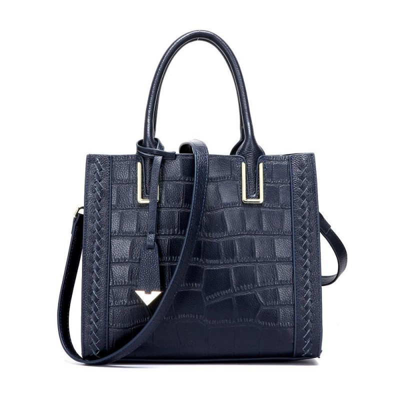 Elegant shoulder bag - genuine leather - stone pattern