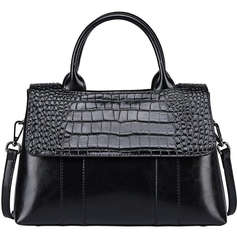 Elegant shoulder bag - leather - crocodile skin pattern