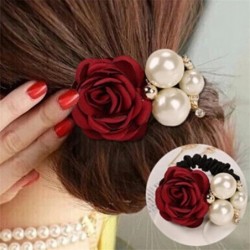 Elegant elastic hair band - with roses / pearlsHair clips