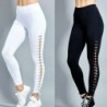 Fashionable leggings - high waist - decorative side lace-up