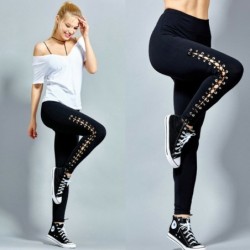Fashionable leggings - high waist - decorative side lace-up