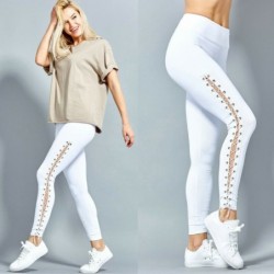 Fashionable leggings - high waist - decorative side lace-upPants