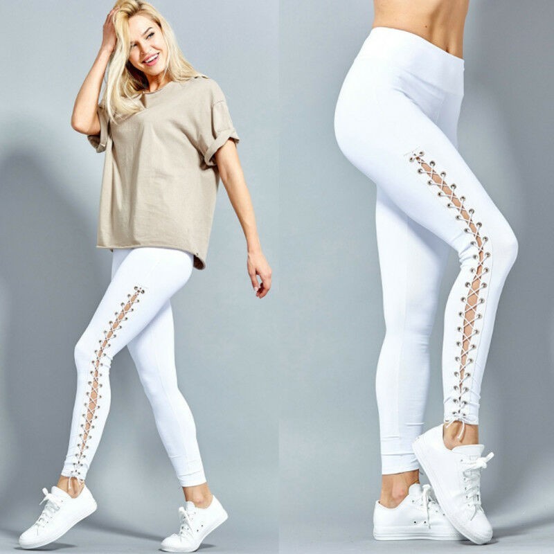 Fashionable leggings - high waist - decorative side lace-upPants