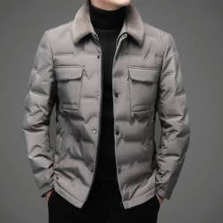 Fashionable warm short jacket - down windbreaker - with detachable fur collarJackets