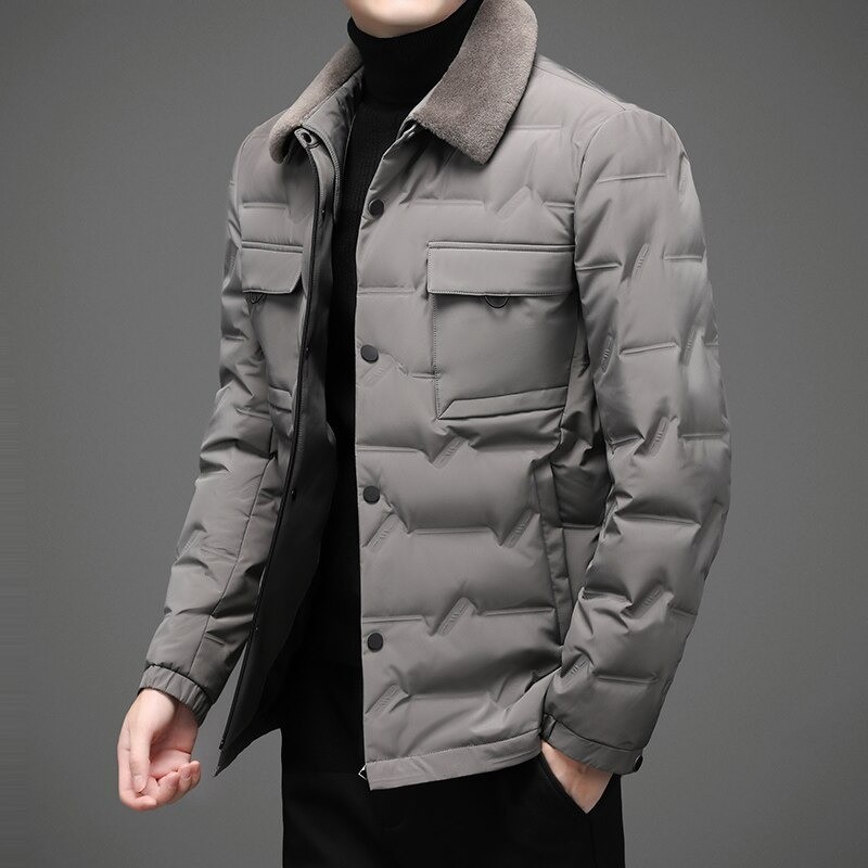 Fashionable warm short jacket - down windbreaker - with detachable fur collarJackets