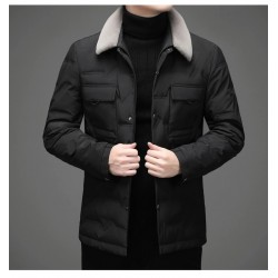 Fashionable warm short jacket - down windbreaker - with detachable fur collarJackets