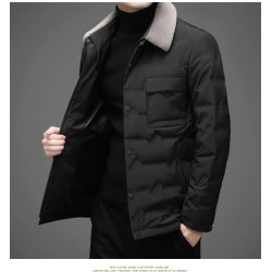 Fashionable warm short jacket - down windbreaker - with detachable fur collarJackets